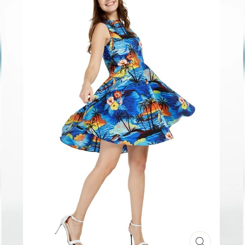 Hawaii Hangover Blue Tropical Dress. Fit And Flare.
